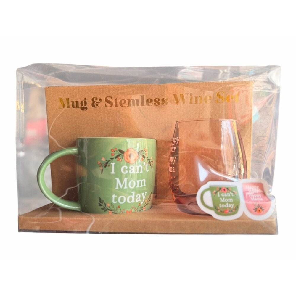 New TMD Holdings "I Can't Mom Today" Happy Hour Mug & Stemless Wine Glass Set